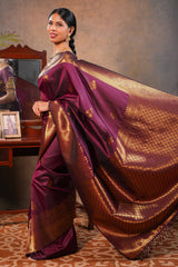 Maroon colour Semi soft Silk Saree Gold Zari Buttas design with Floral Woven Zari Border and Matching Blouse