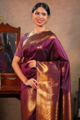 Maroon colour Semi soft Silk Saree Gold Zari Buttas design with Floral Woven Zari Border and Matching Blouse