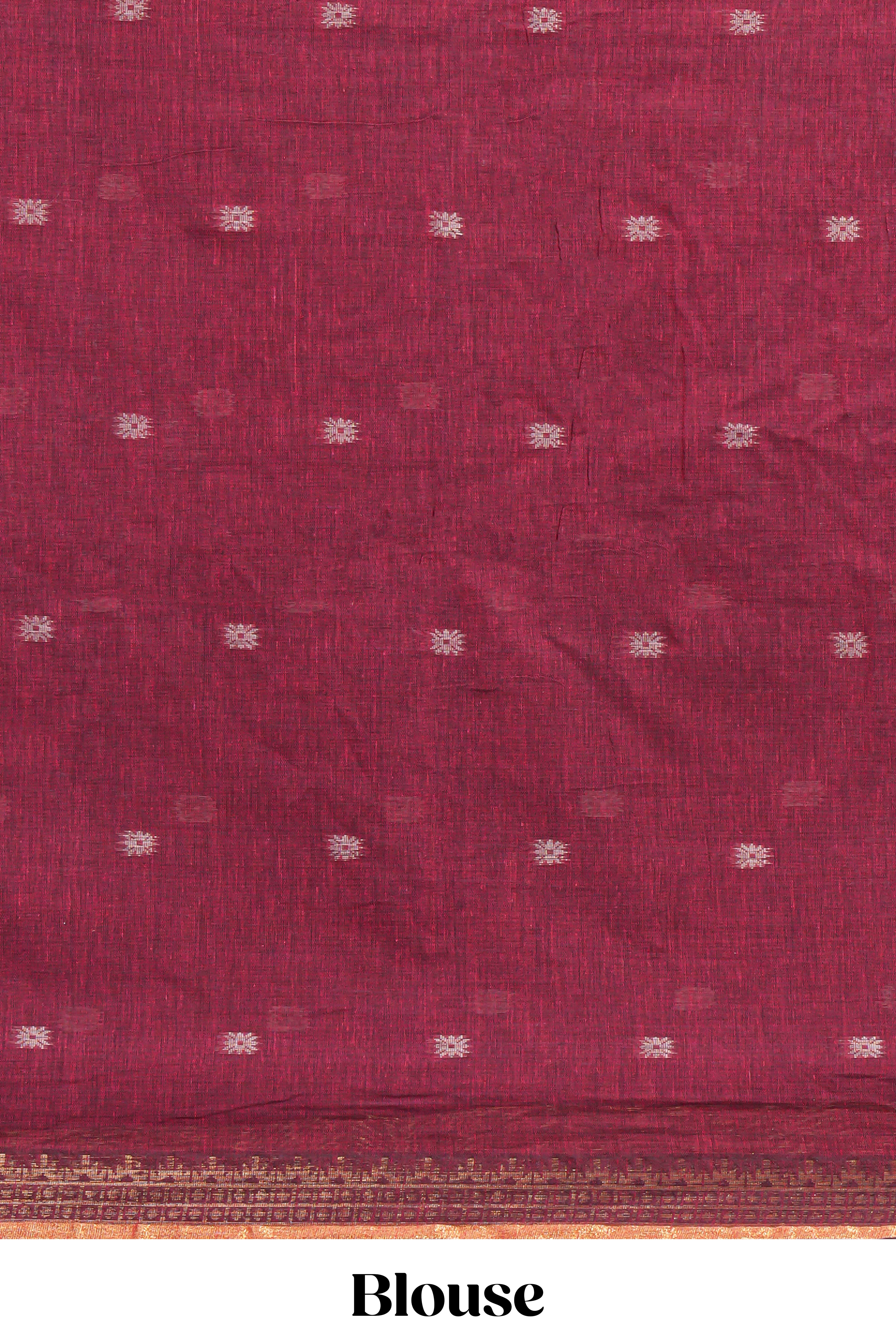 Maroon thread butta south cotton saree with self zari border and matching pallu