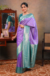 Lavender colour Semi soft Silk Saree Silver Zari Small Buttas design with Contrast Zari Border and Contrast Blouse