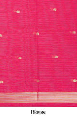 Pink Munga Cotton Zari Butta With Gold Zari Floral Design Pallu