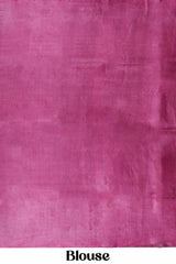 Magenta & Blue Pure Tussar Silk Printed Saree with Paisley & Geometric Motifs, Contrast Border & Pallu