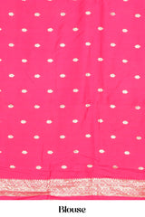 Rani Pink Viscose Georgette Saree Zari Woven Stripes, Floral Pattern Across The Body With Paisley Motifs Pallu