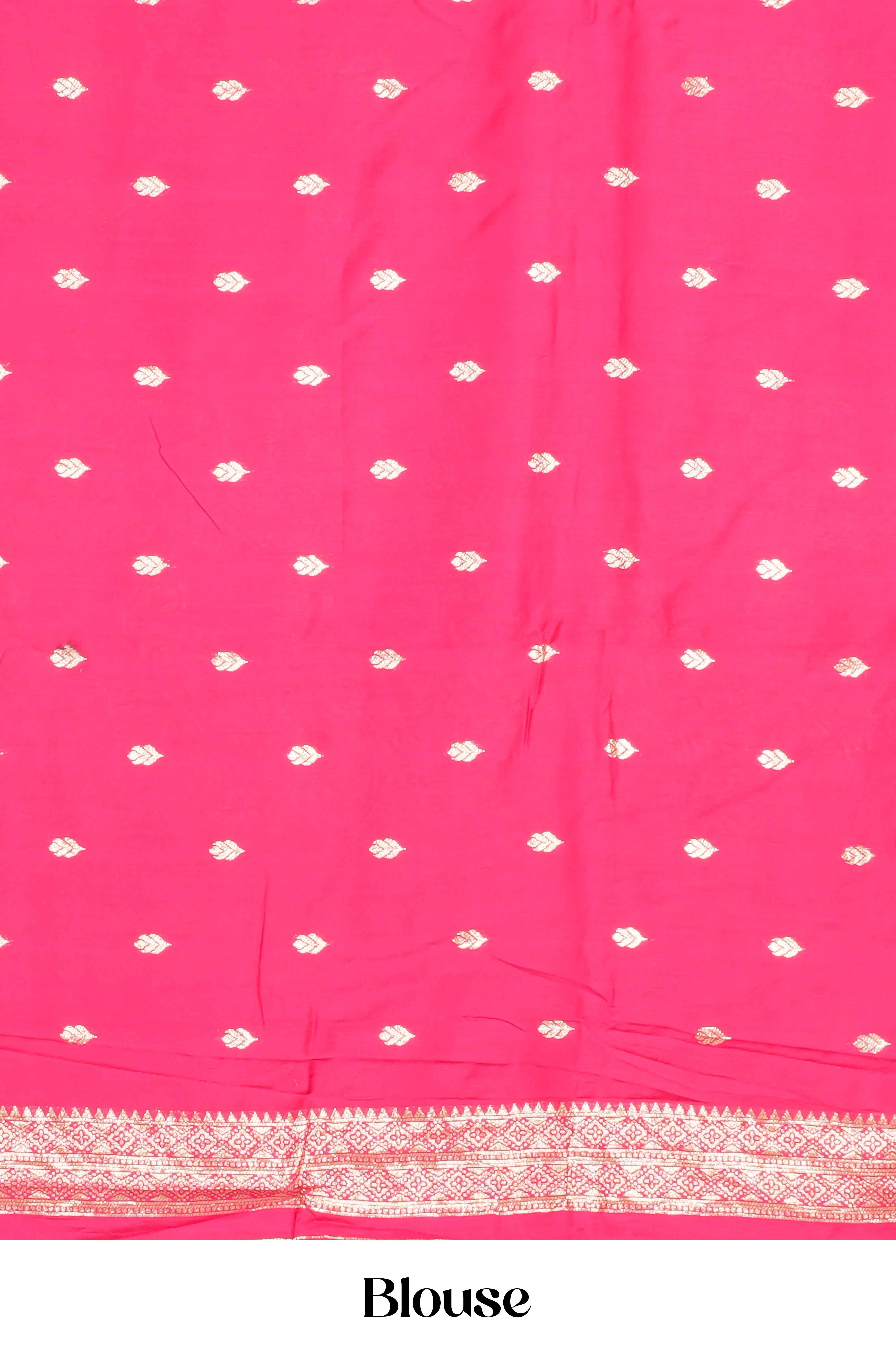 Rani Pink Viscose Georgette Saree Zari Woven Stripes, Floral Pattern Across The Body With Paisley Motifs Pallu
