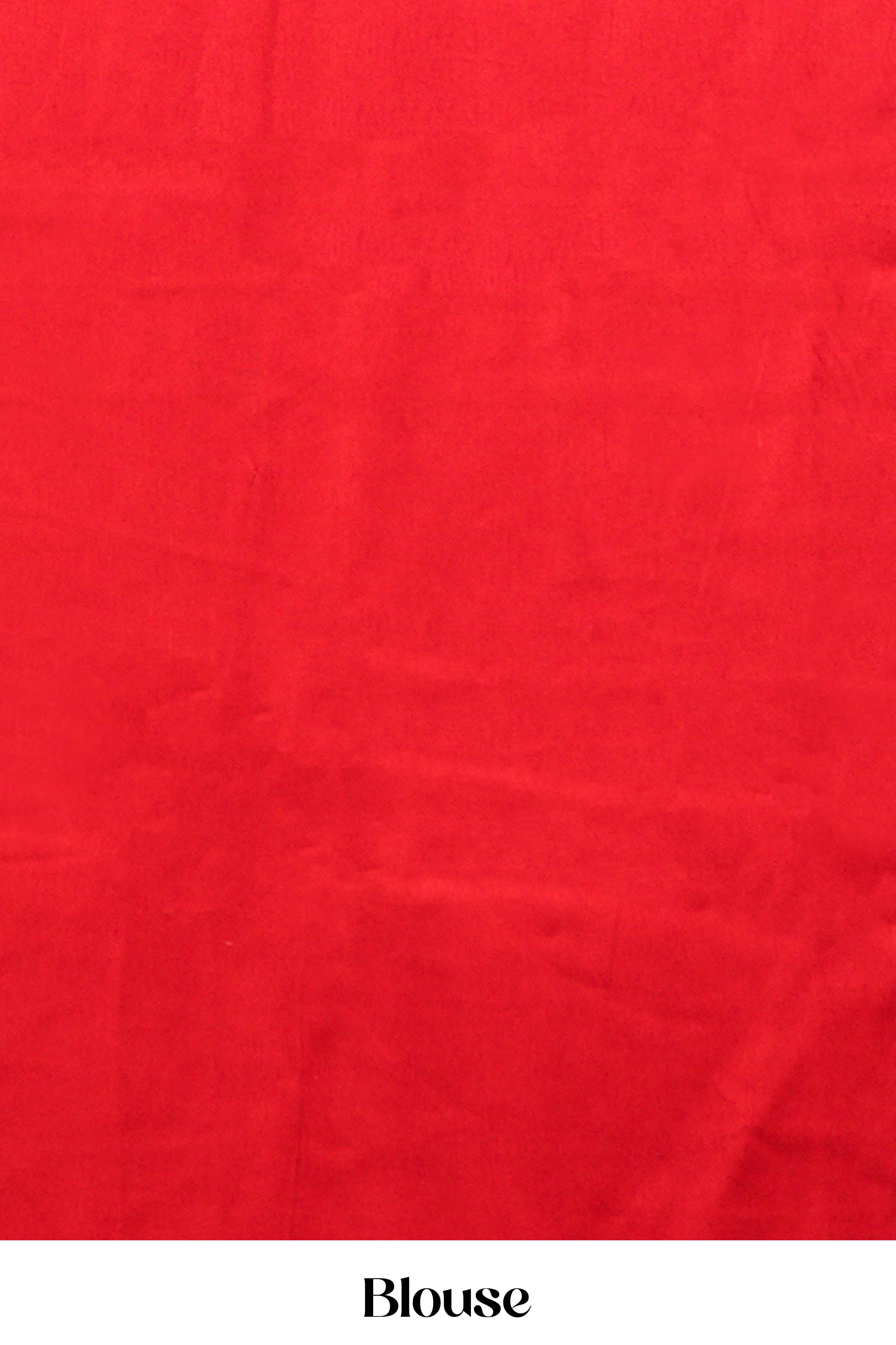 Black Modal Silk Saree The Body Has Ajrakh Design The Pallu Are Highlighted Vibrant Red Colour Along With Blouse