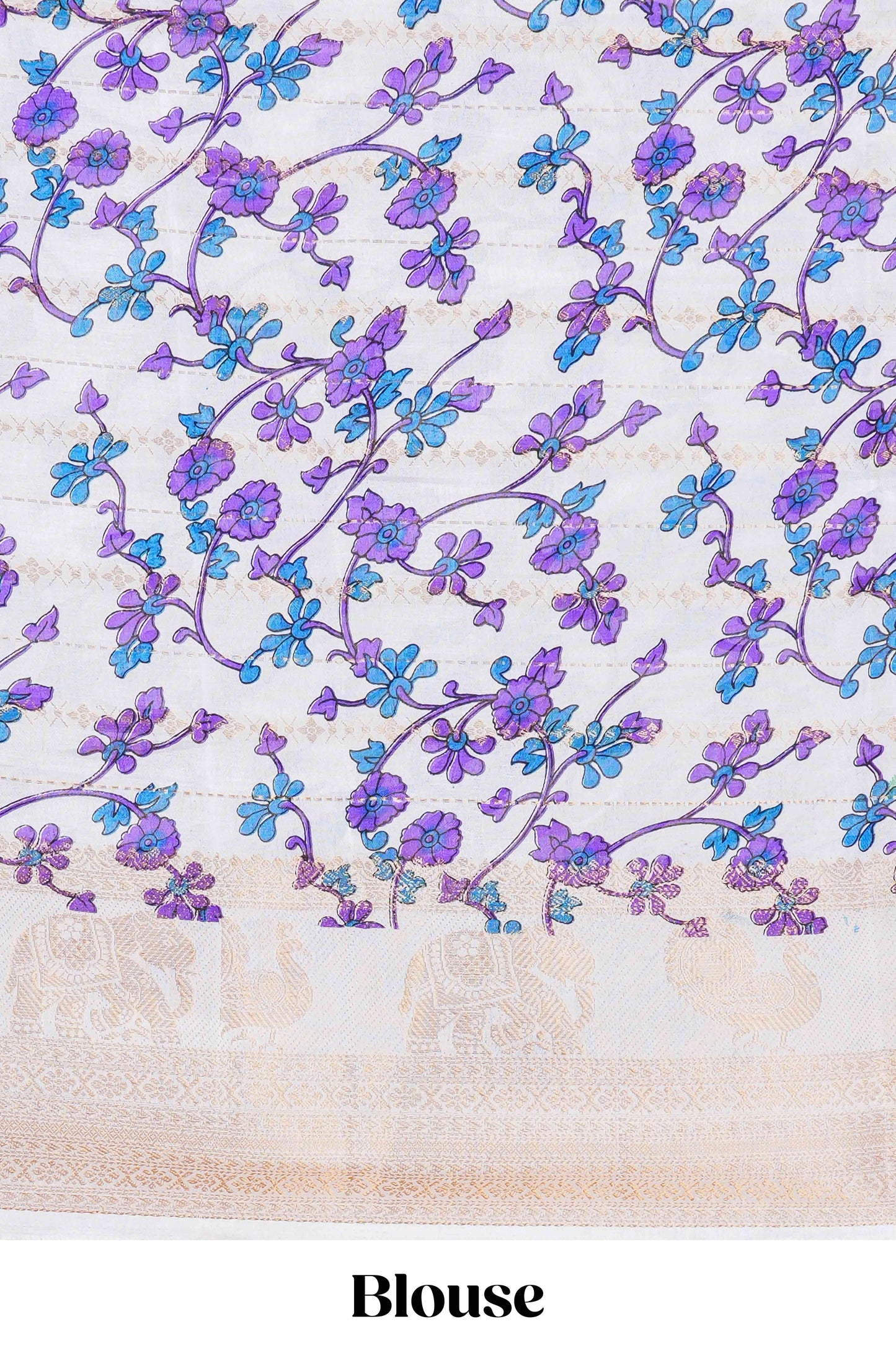 dolo silk saree with tie and dye abstract print all over body with kanchipuram border and rajastani village art pallu and floral print blouse