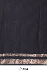 Black Semi Chiffon Saree All Over Moon Design And Retta Petta