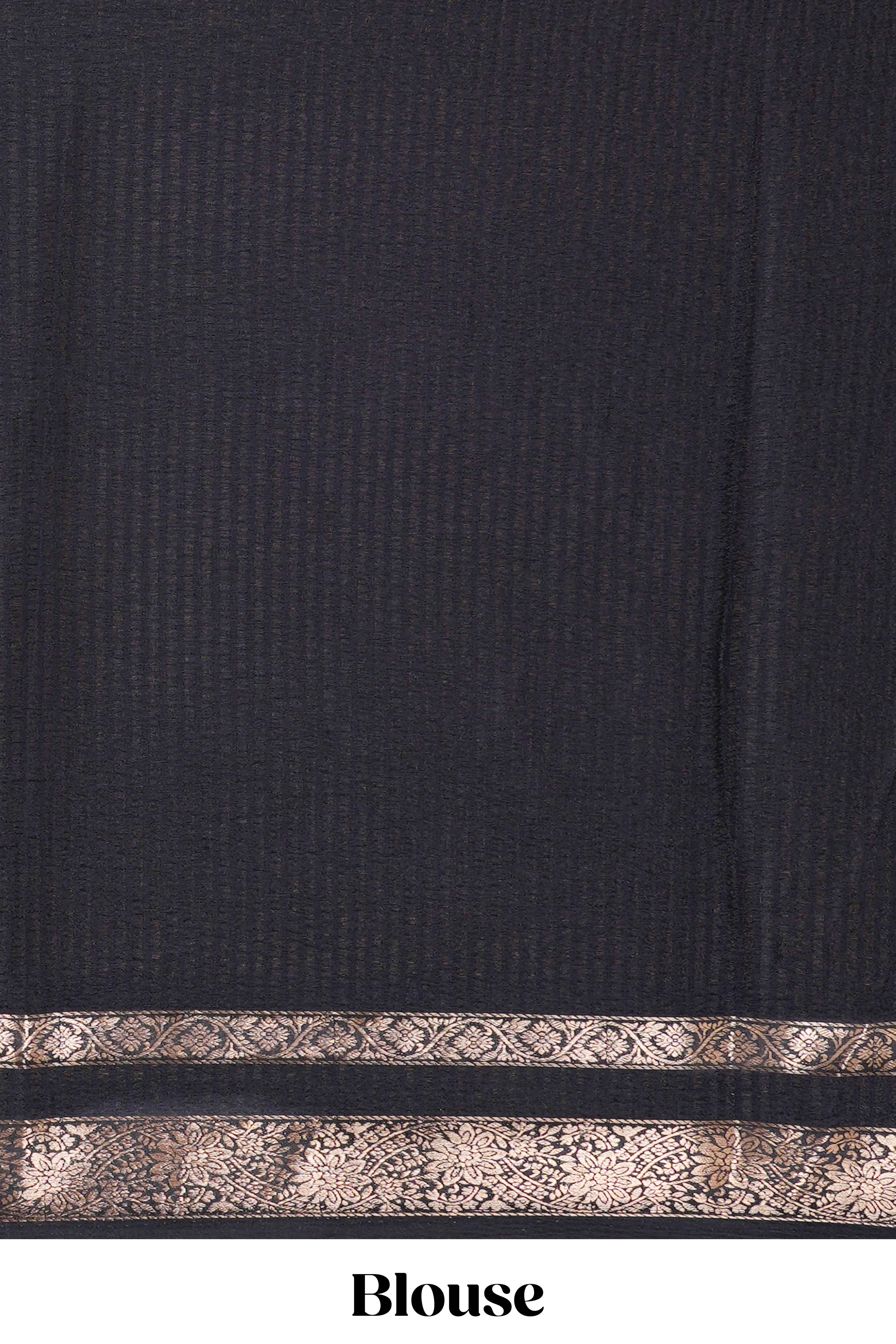 Black Semi Chiffon Saree All Over Moon Design And Retta Petta