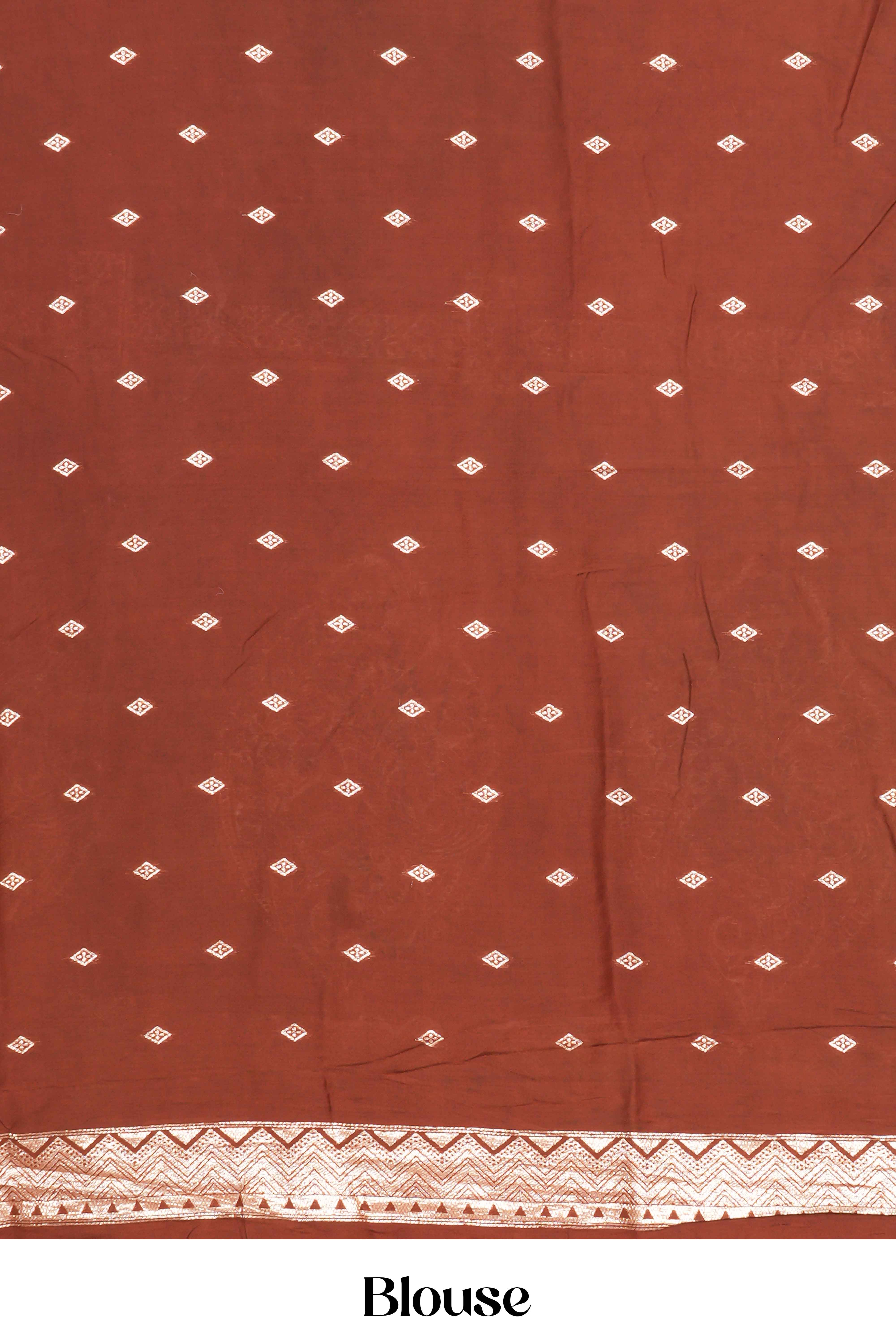 Copper Brown Viscose Georgette Saree Zari Woven Stripes, Floral Design Across The Body With Paisley Motifs Pallu