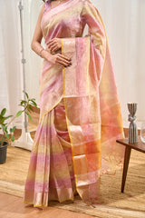 Tissue Crush Multi Colour Saree With Zari Border