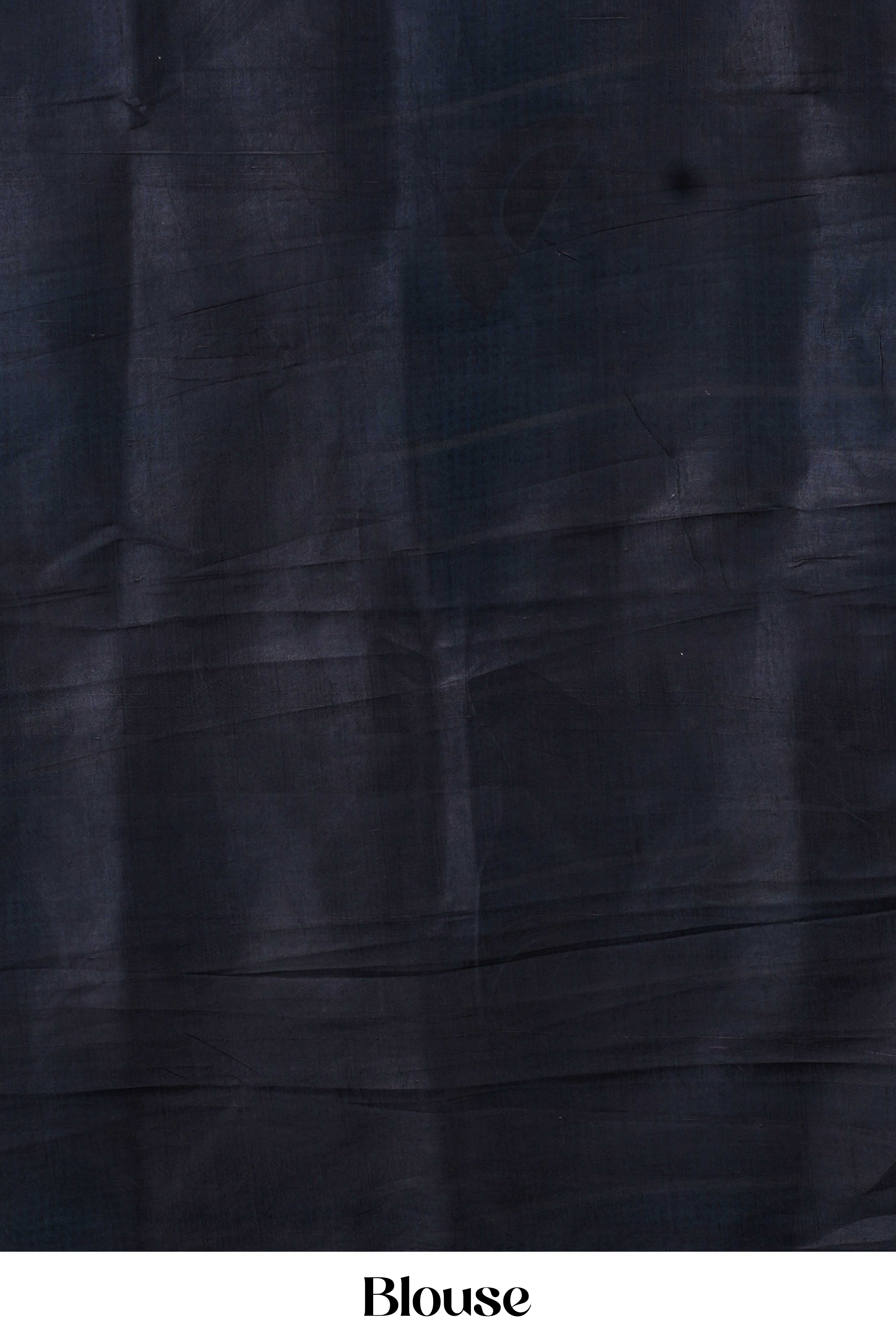 Turquoise Blue and Black Pure Tussar Silk Saree with Digital Abstract Print and Grey Contrast Pallu
