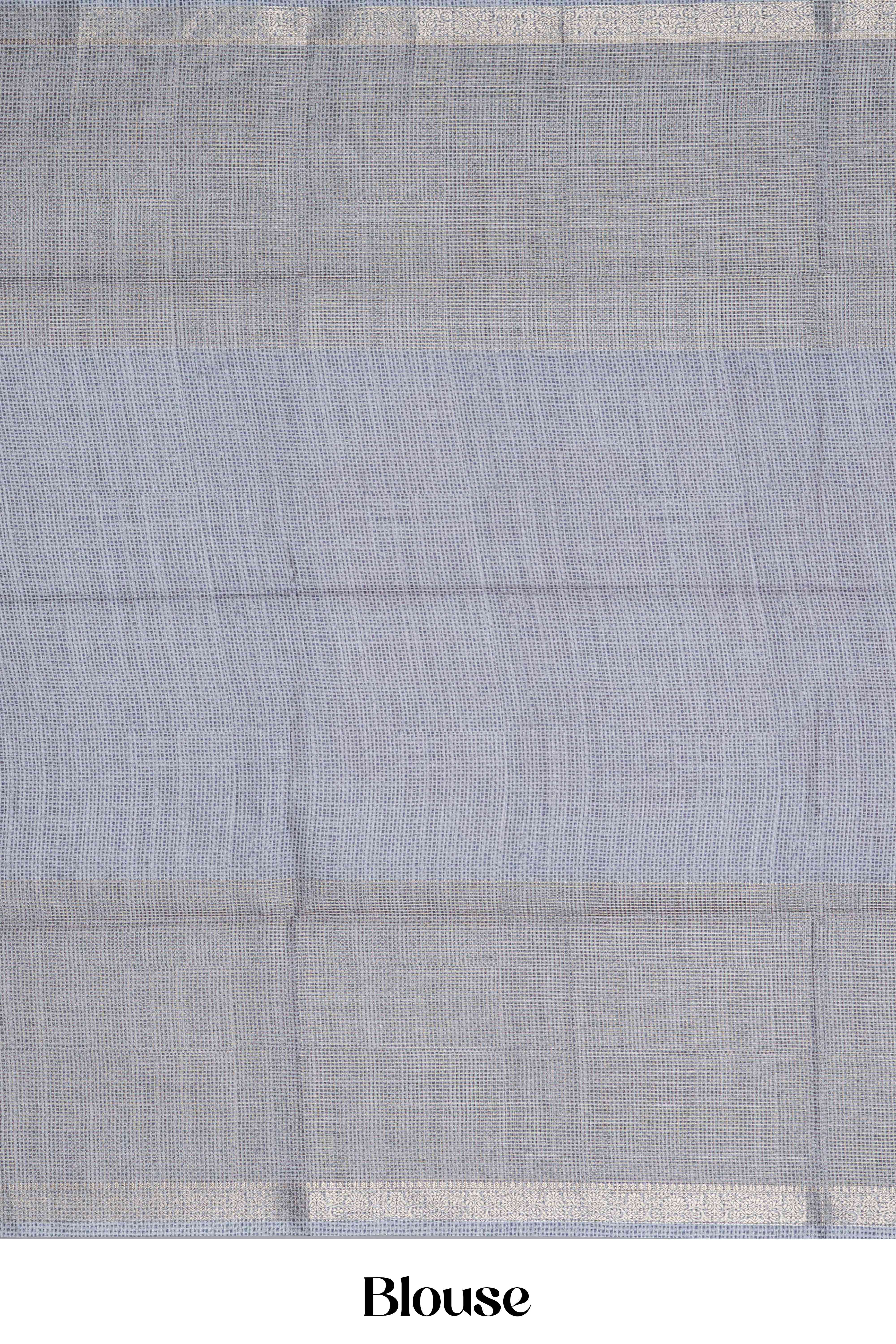 Grey Art Tussar Saree Traditional Madhubani Print Across The Body With Zari Stripes Pallu