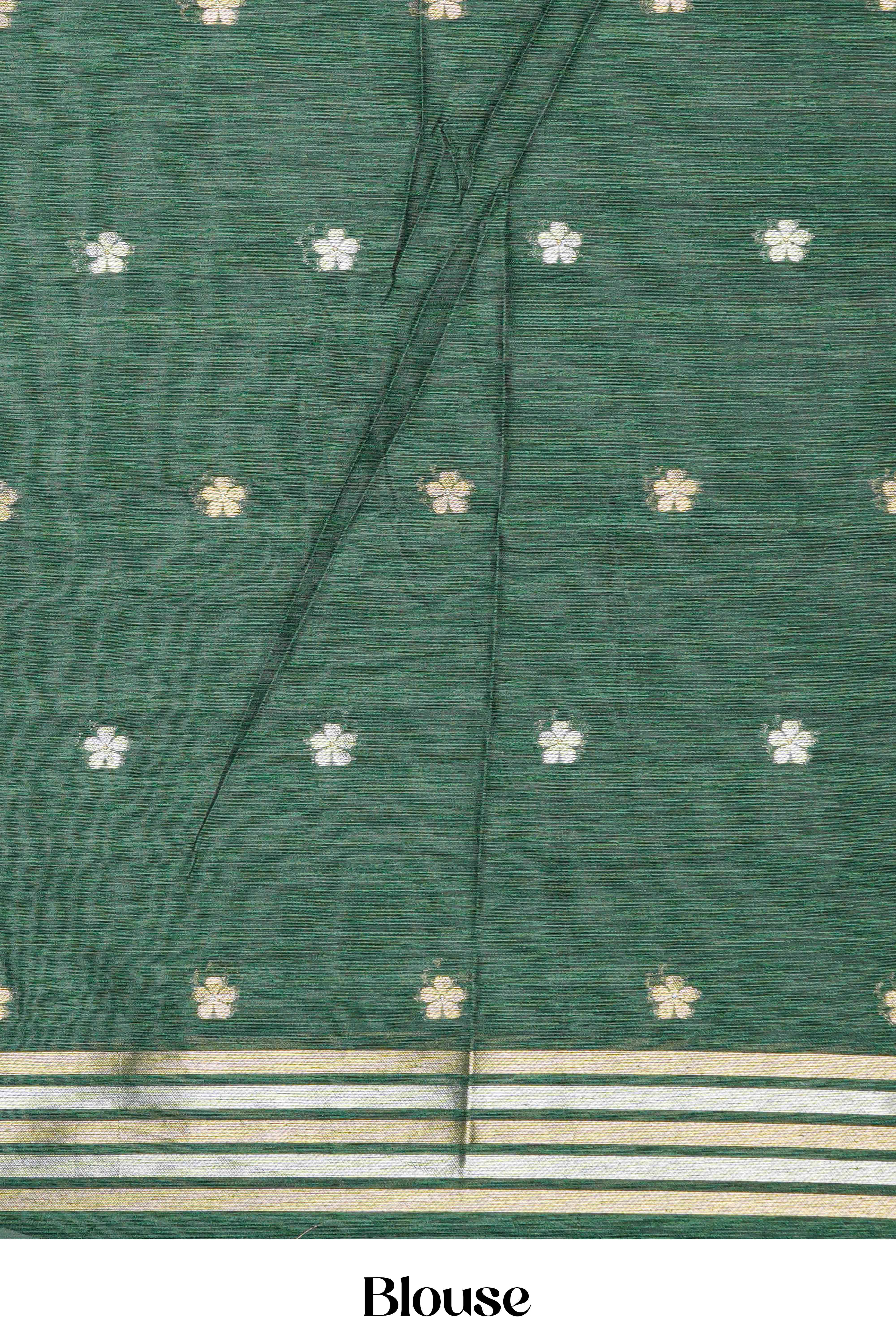 Munga Cotton Saree All Over Zari Butta With Floral Design Pallu