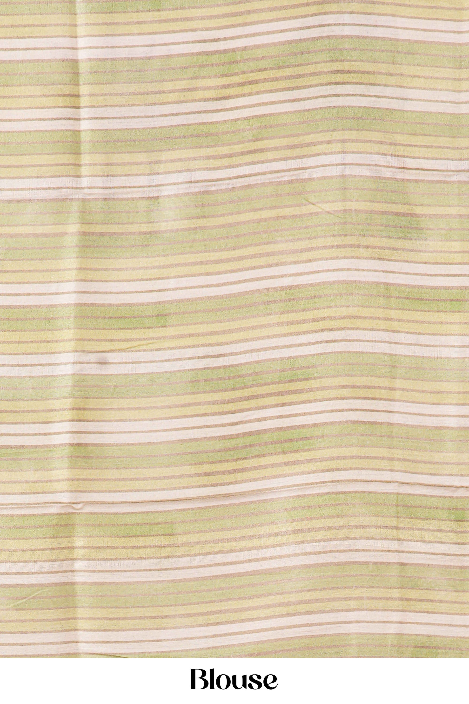 Striped blouse fabric with green and beige