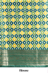 Green Retta Petta Art Silk Saree With Plain Body Retta Petta Border Contrast Intricate Gold Zari Stripes Pallu