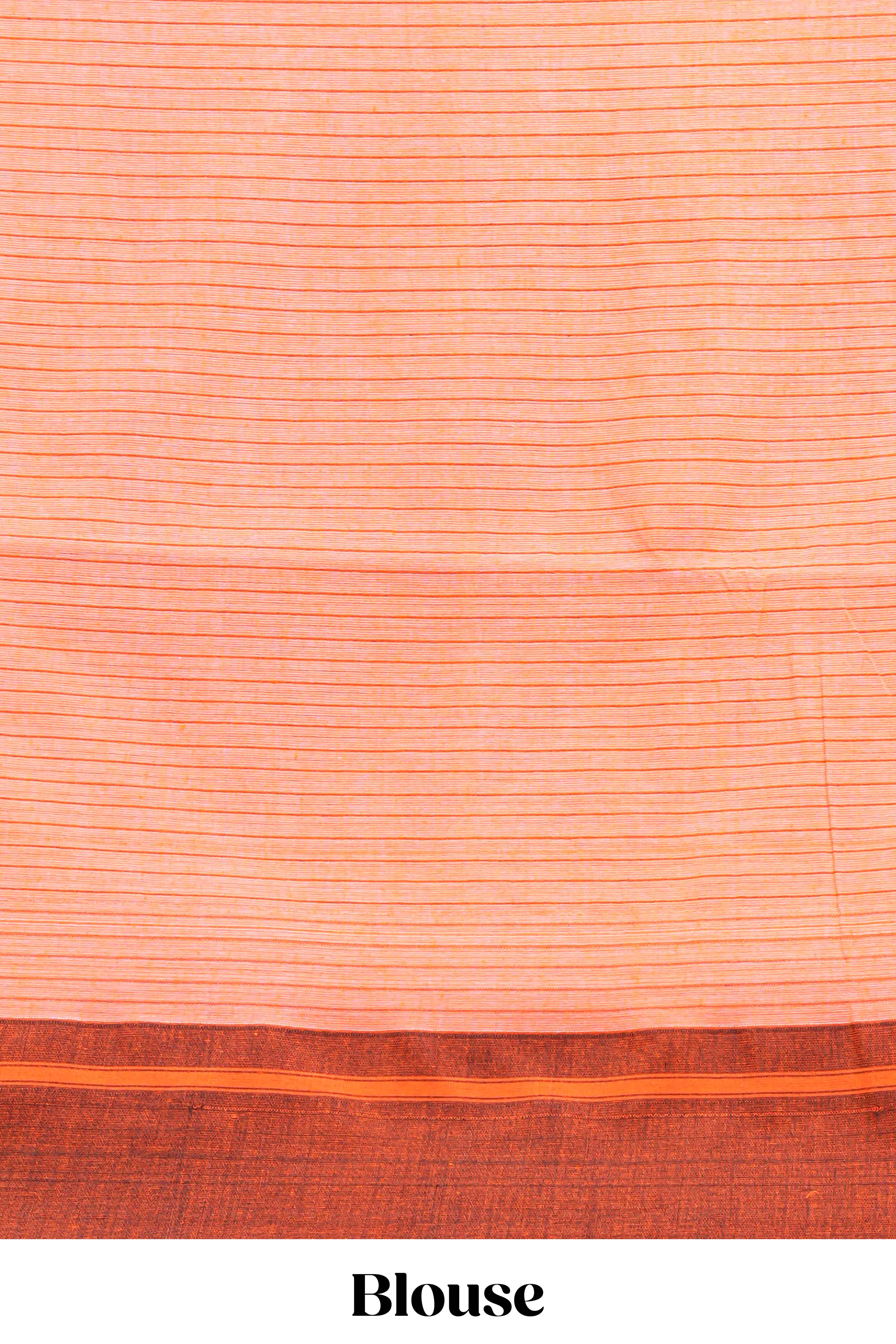 White checked south cotton saree with contrast border and matching striped pallu