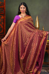 Maroon colour Semi Soft Silk Saree with intricate gold zari Leaf vine weaving patterns and Rich zari woven pallu with Matching blouse