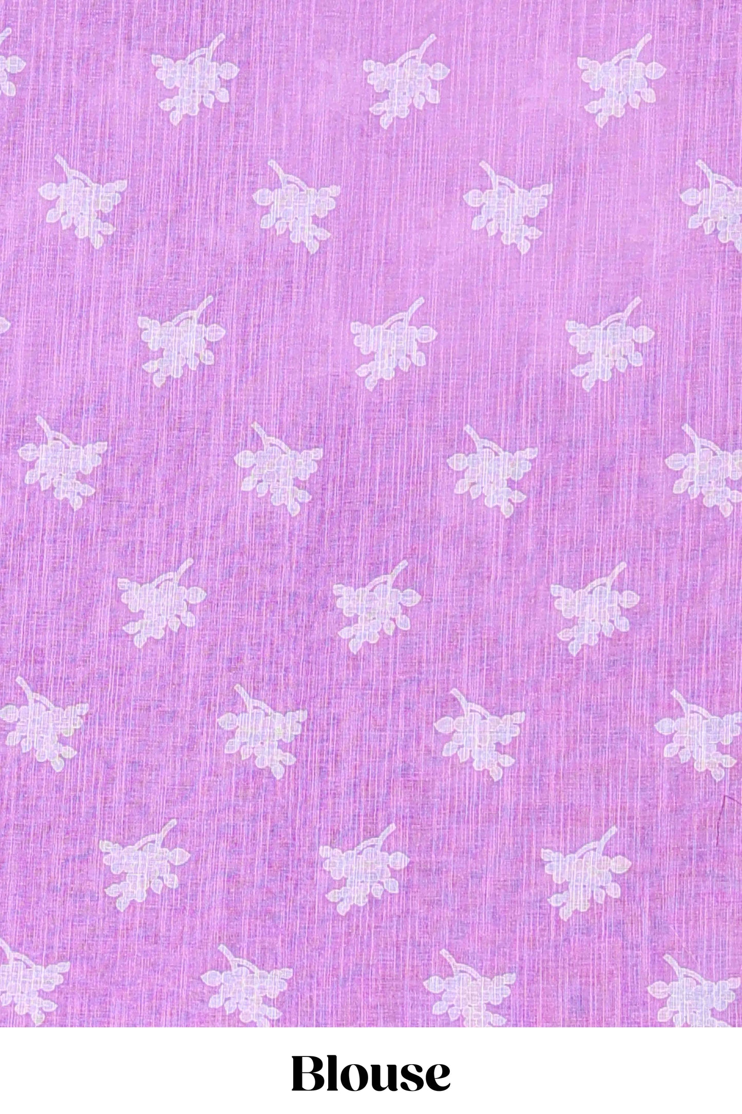 Lavender linen cotton floral and birds print saree with self border and matching printed blouse