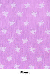 Lavender linen cotton floral and birds print saree with self border and matching printed blouse
