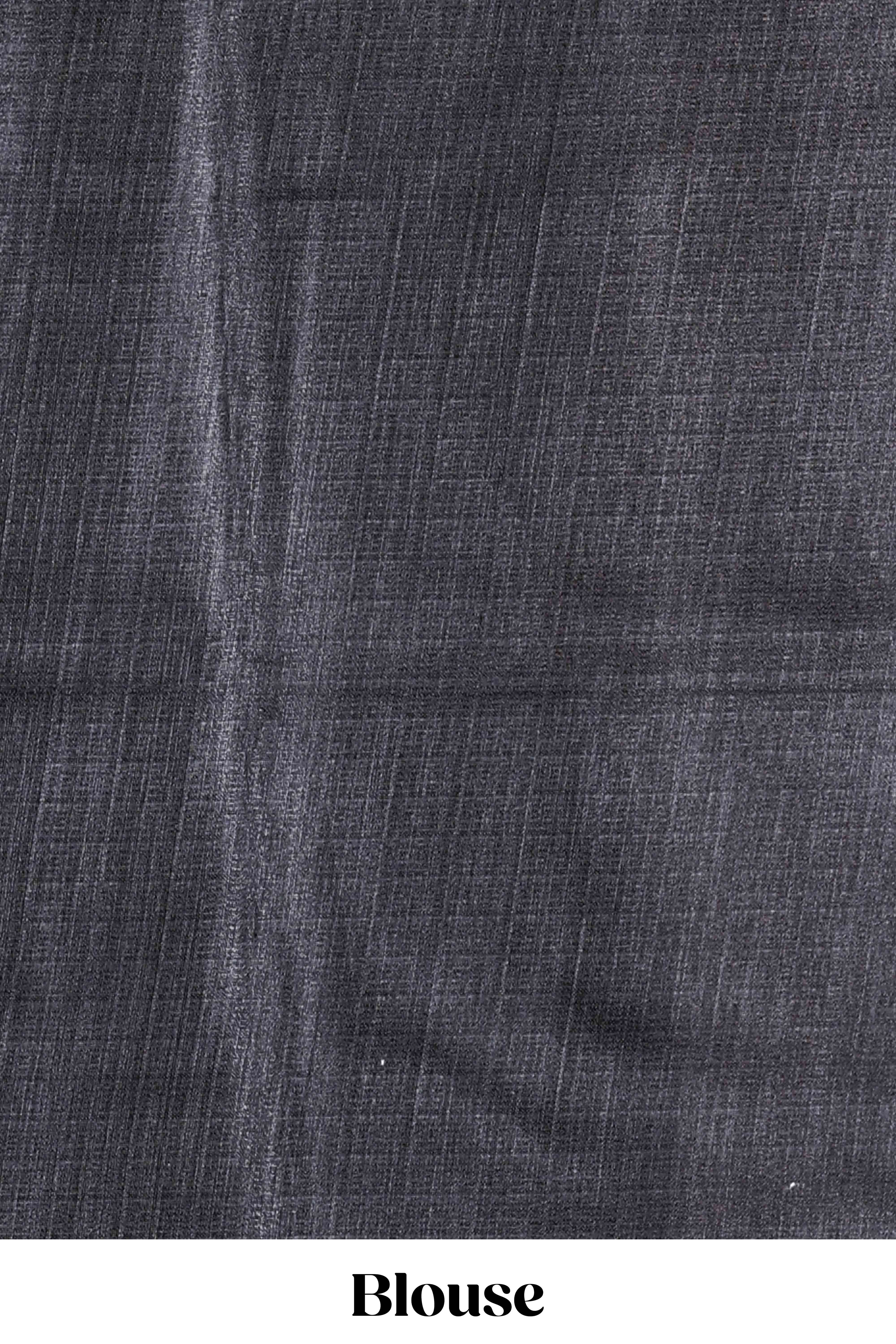 Grey south cotton saree with zebra stripe design and contrast border