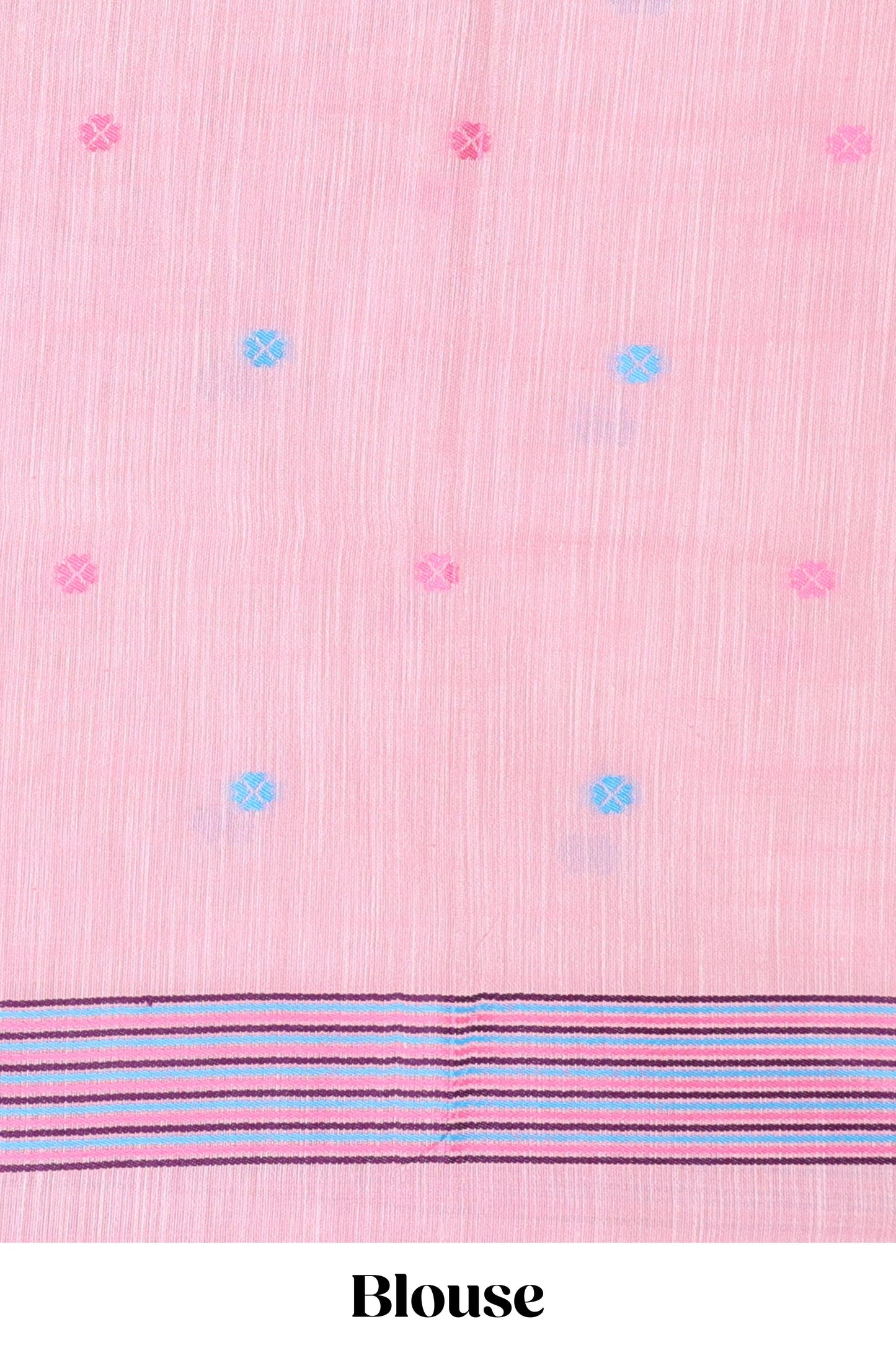 Pink linen cotton saree with buttas and floral design pallu, zari border