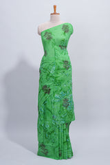 Borderless green floral motifs design mul mul cotton saree with self pallu