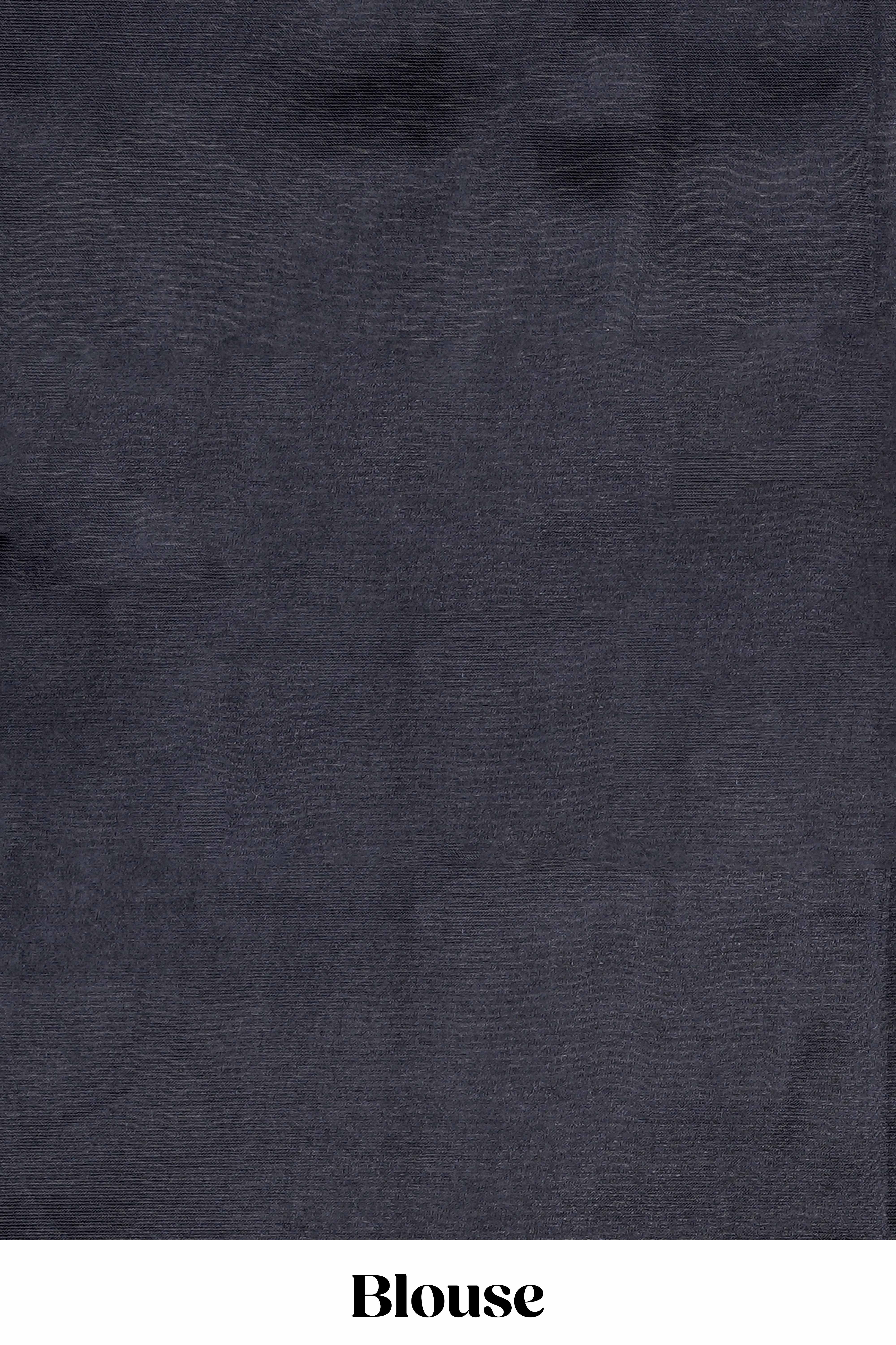 Borderless black south cotton saree with blue adire batik print on body and pallu