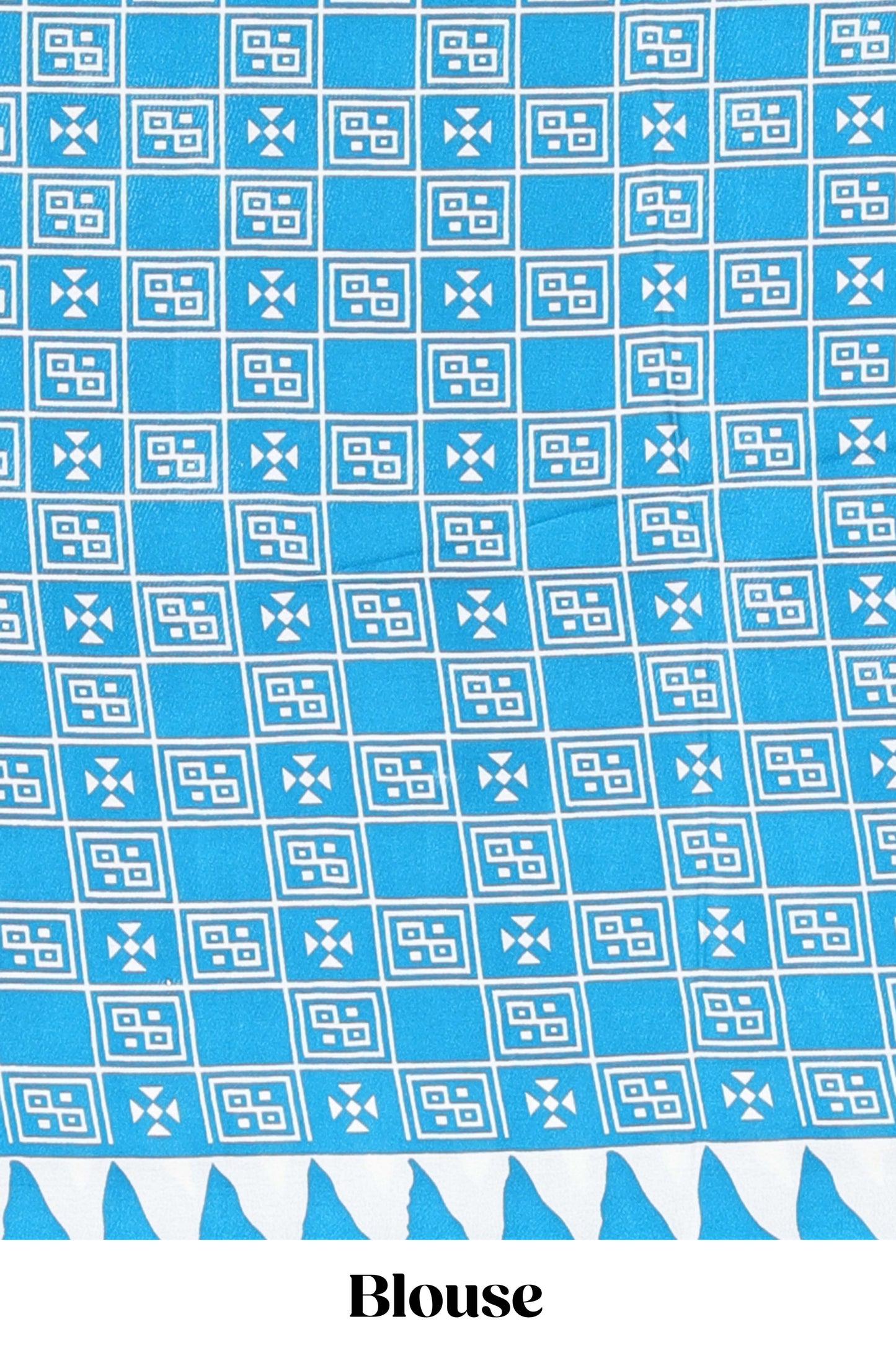 Blue satin ajrakh modal printed saree with striped body and geometric print border and pallu