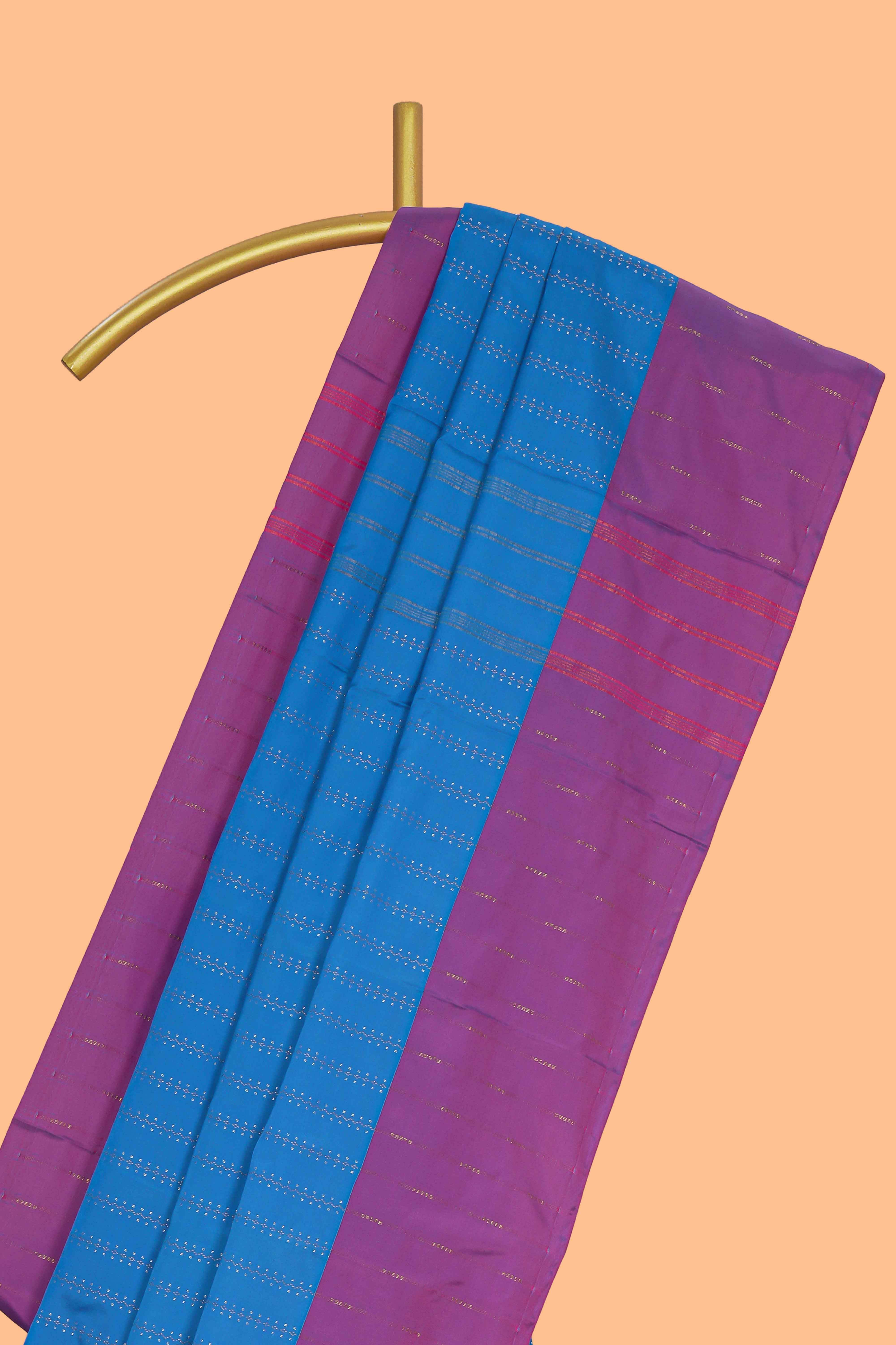 Blue striped design arani gift saree with contrast border and matching blouse