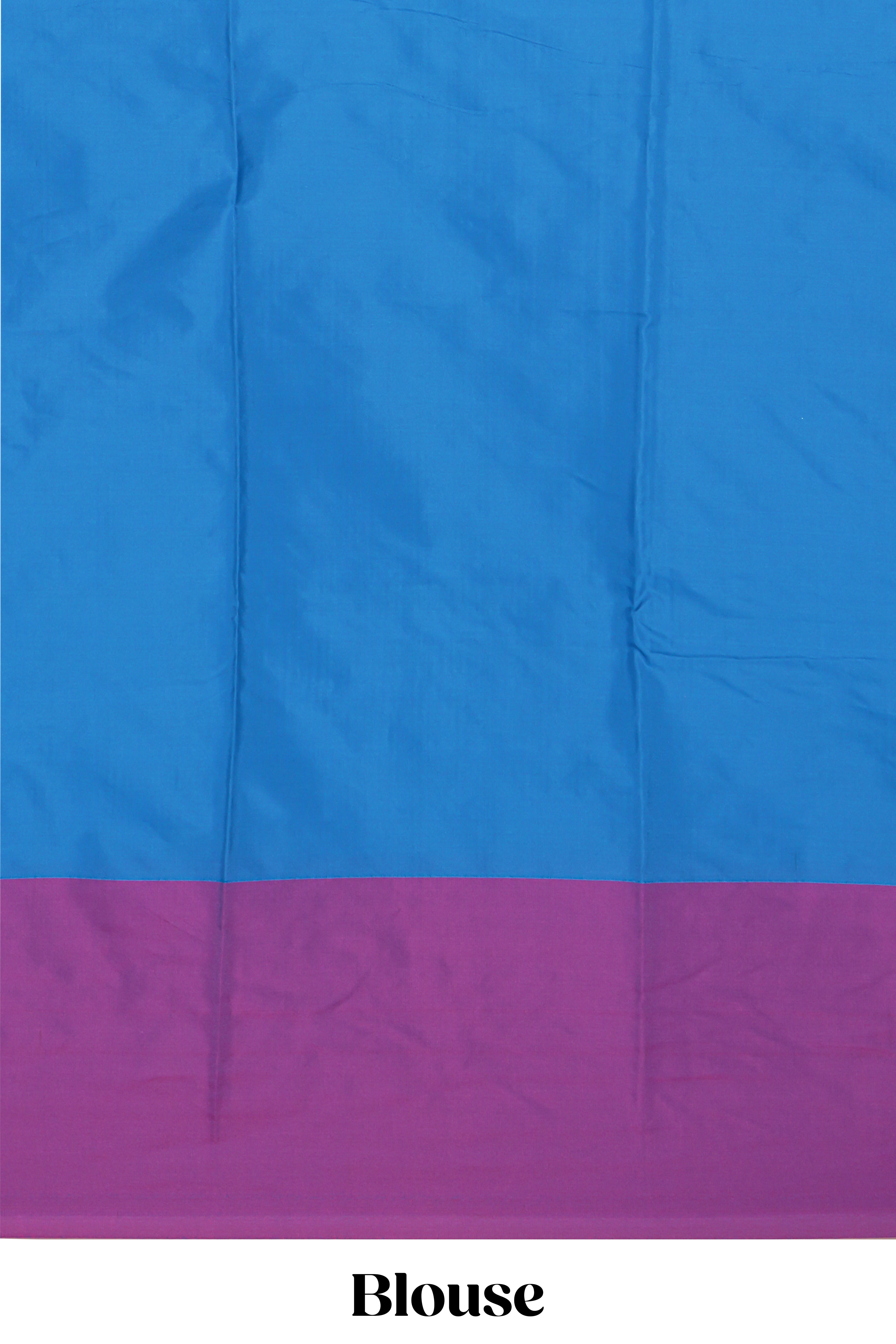 Blue striped design arani gift saree with contrast border and matching blouse