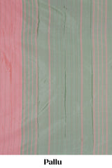 Borderless peach striped design arani gift saree with contrast pallu and plain blouse