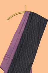 Borderless mauve & black dual tone striped design arani gift saree with self pallu and matching blouse