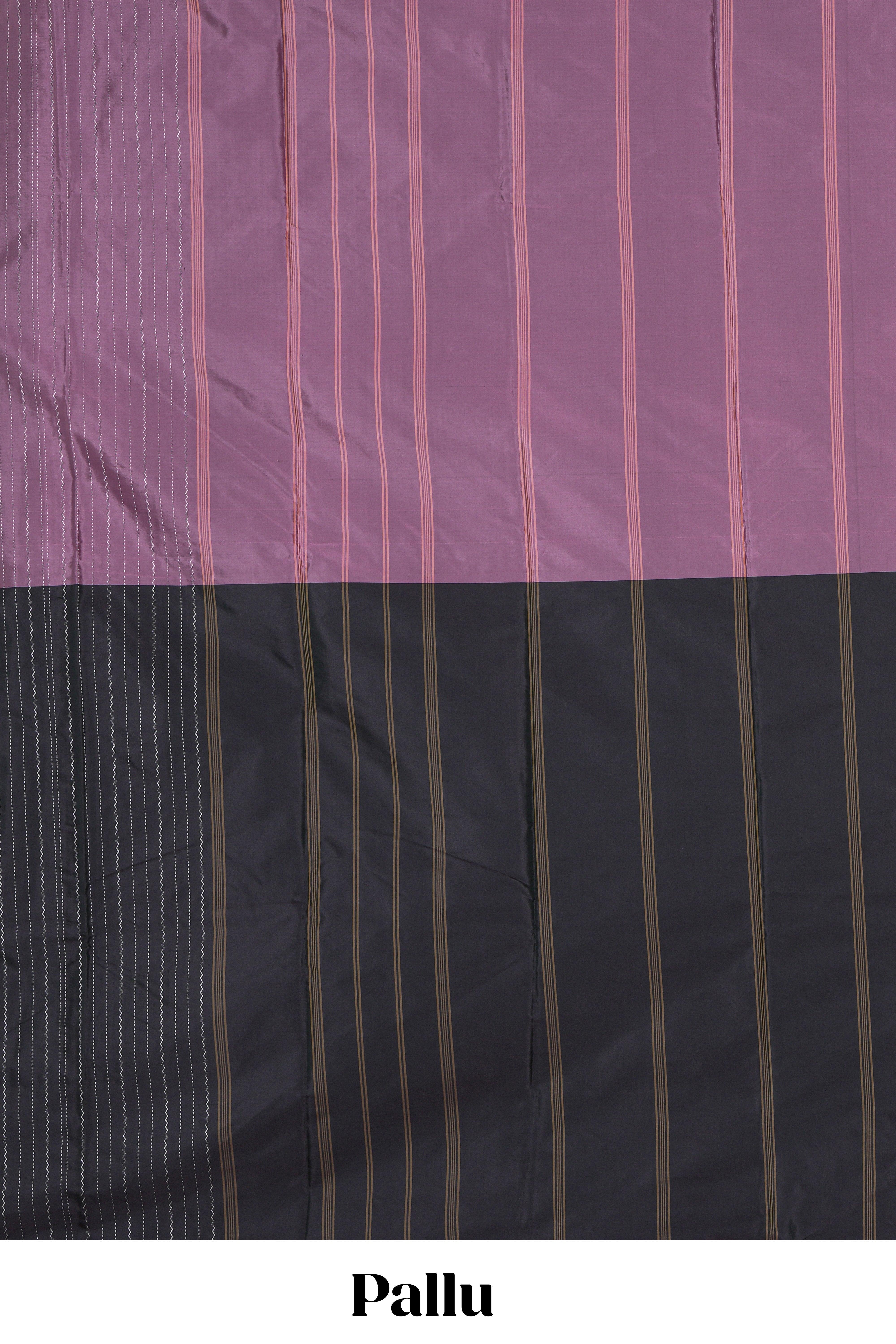 Borderless mauve & black dual tone striped design arani gift saree with self pallu and matching blouse