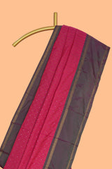 Pink checked and motifs design arani gift saree with contrast border and matching blouse