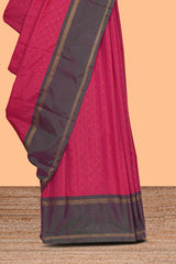 Pink checked and motifs design arani gift saree with contrast border and matching blouse