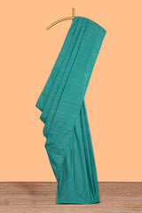 Teal green striped design arani gift saree with contrast pallu and plain blouse