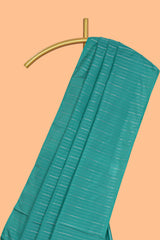 Teal green striped design arani gift saree with contrast pallu and plain blouse