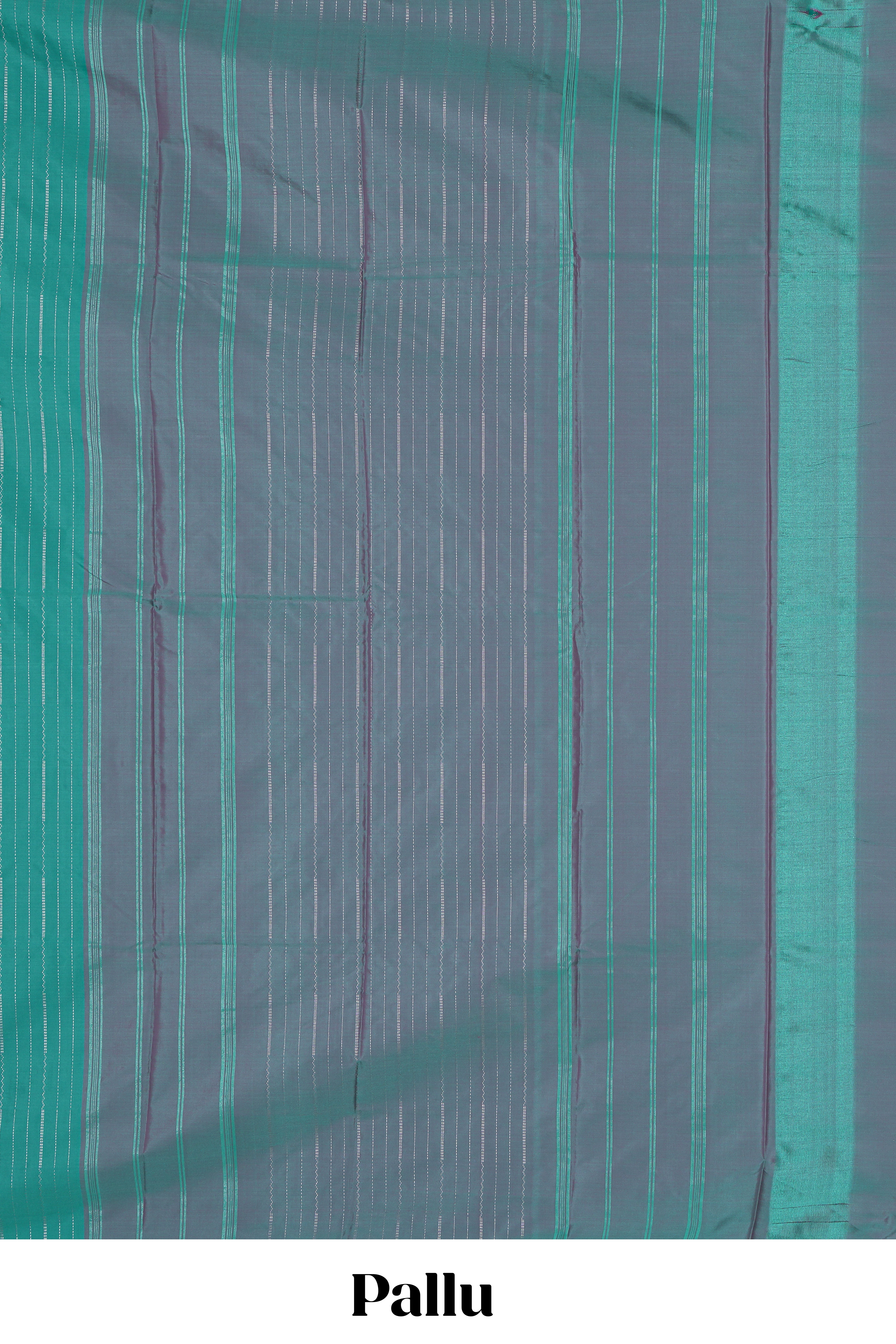 Teal green striped design arani gift saree with contrast pallu and plain blouse