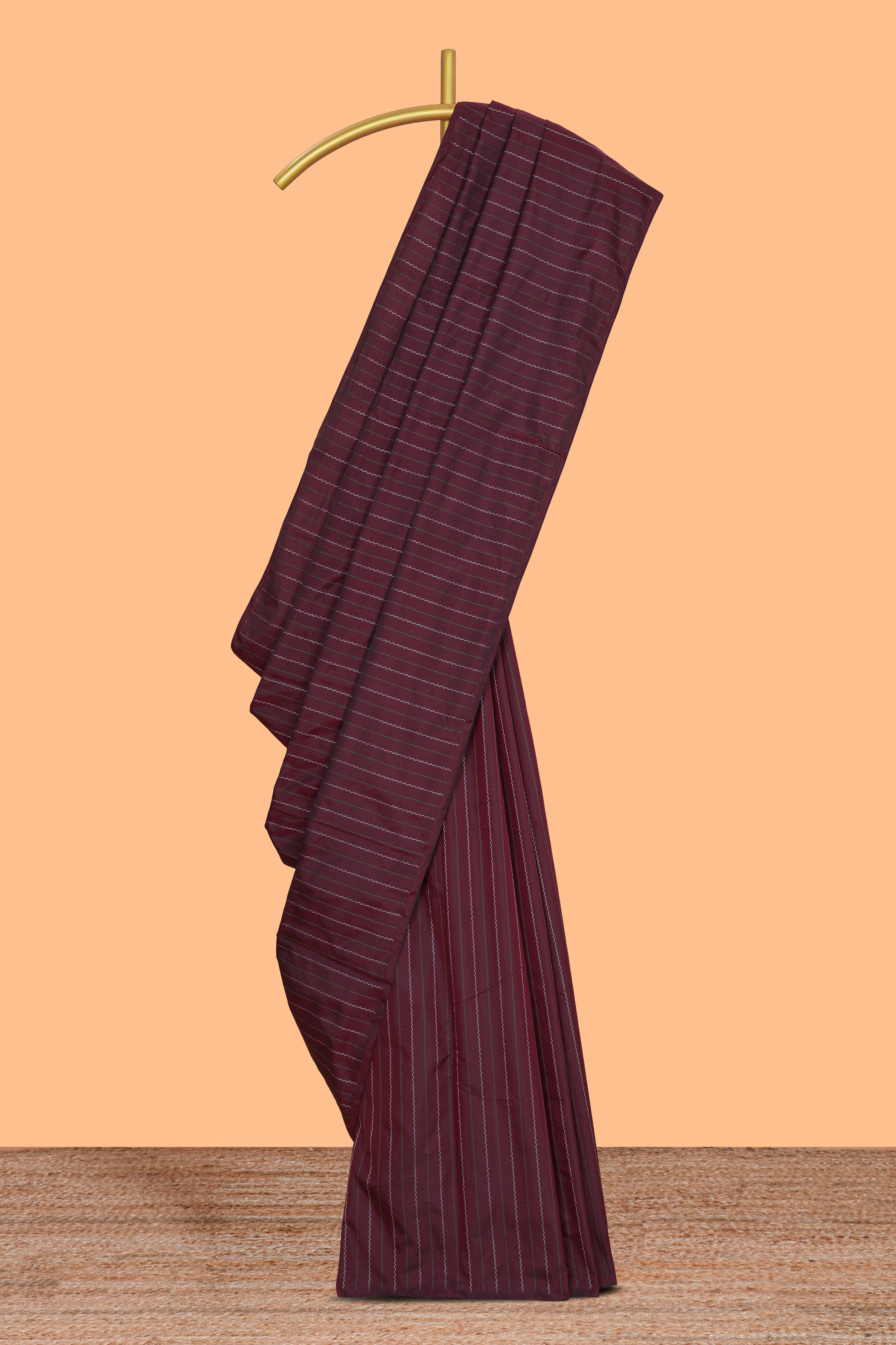 Borderless purple striped design arani gift saree with contrast pallu and plain blouse