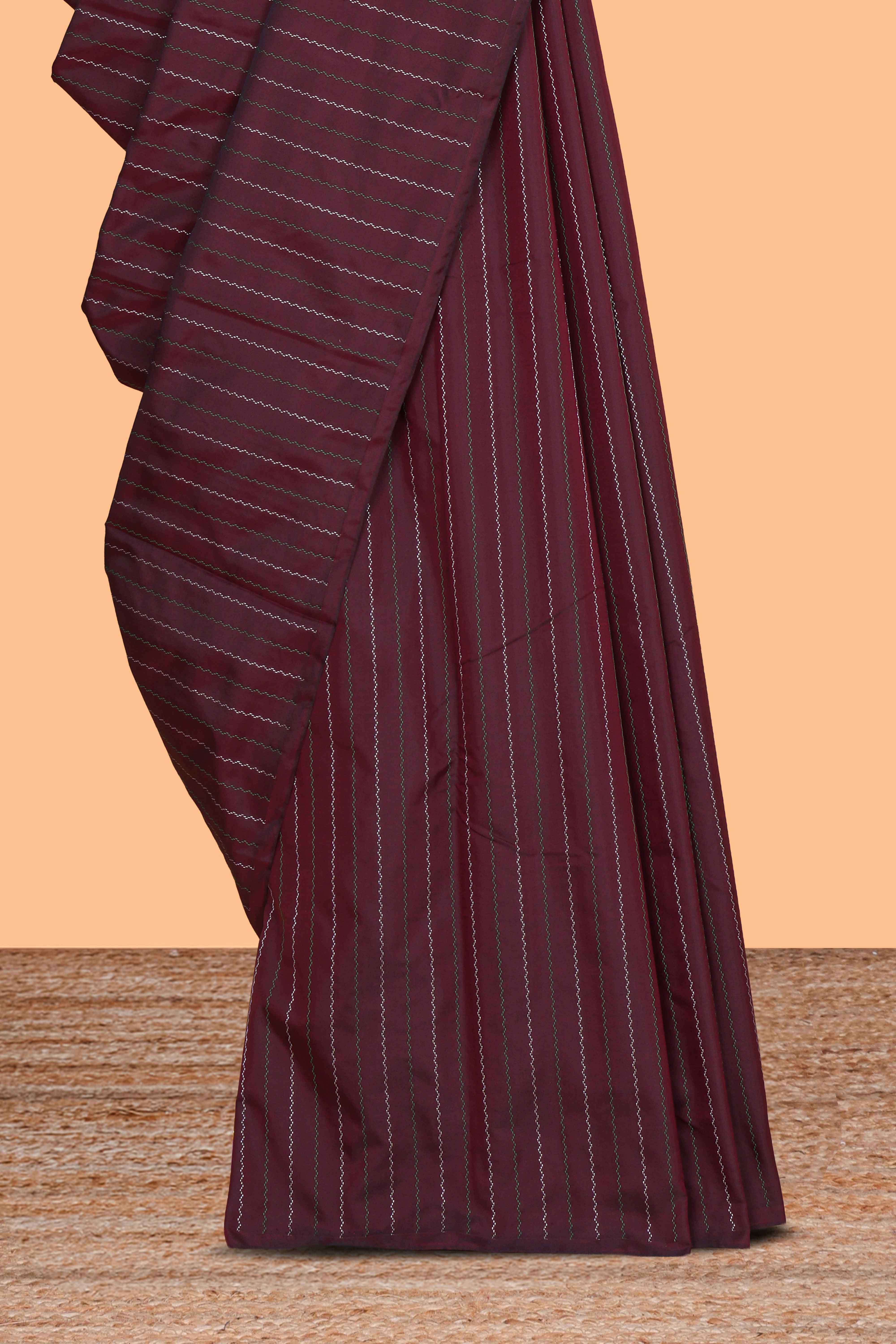 Borderless purple striped design arani gift saree with contrast pallu and plain blouse