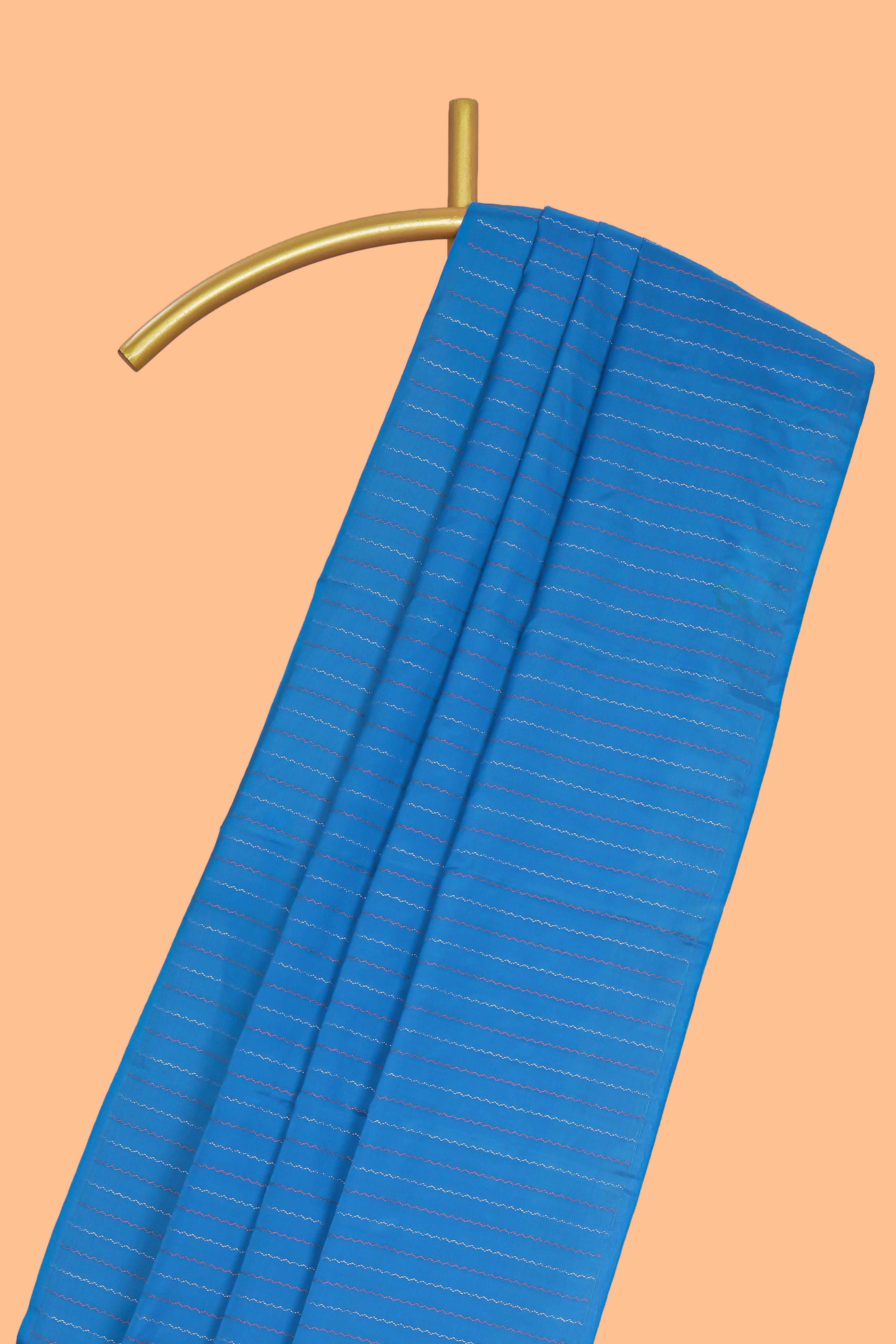 Borderless blue striped design arani gift saree with contrast pallu and plain blouse