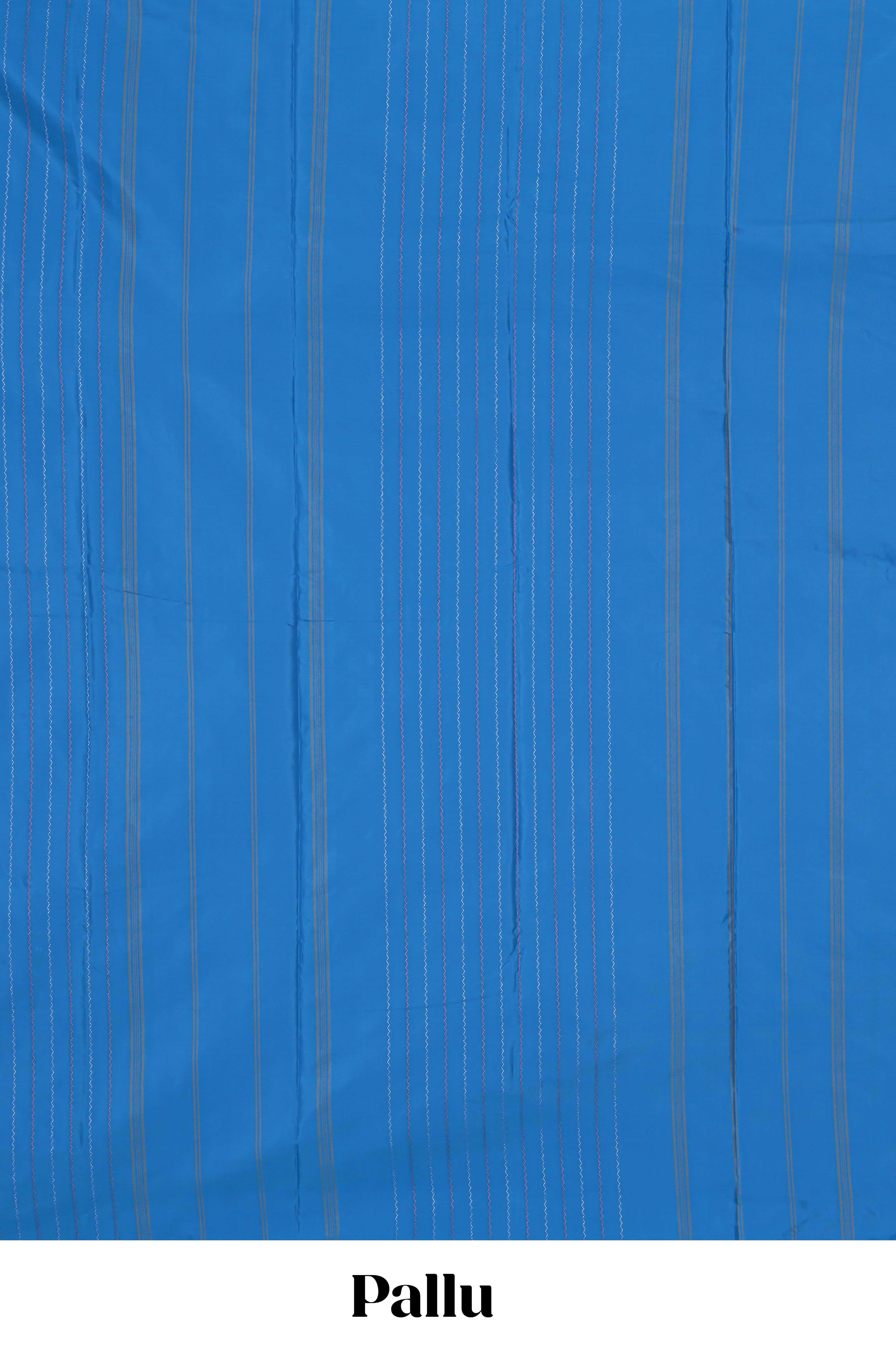 Borderless blue striped design arani gift saree with contrast pallu and plain blouse