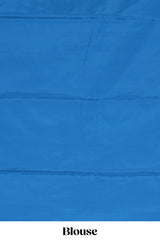 Borderless blue striped design arani gift saree with contrast pallu and plain blouse