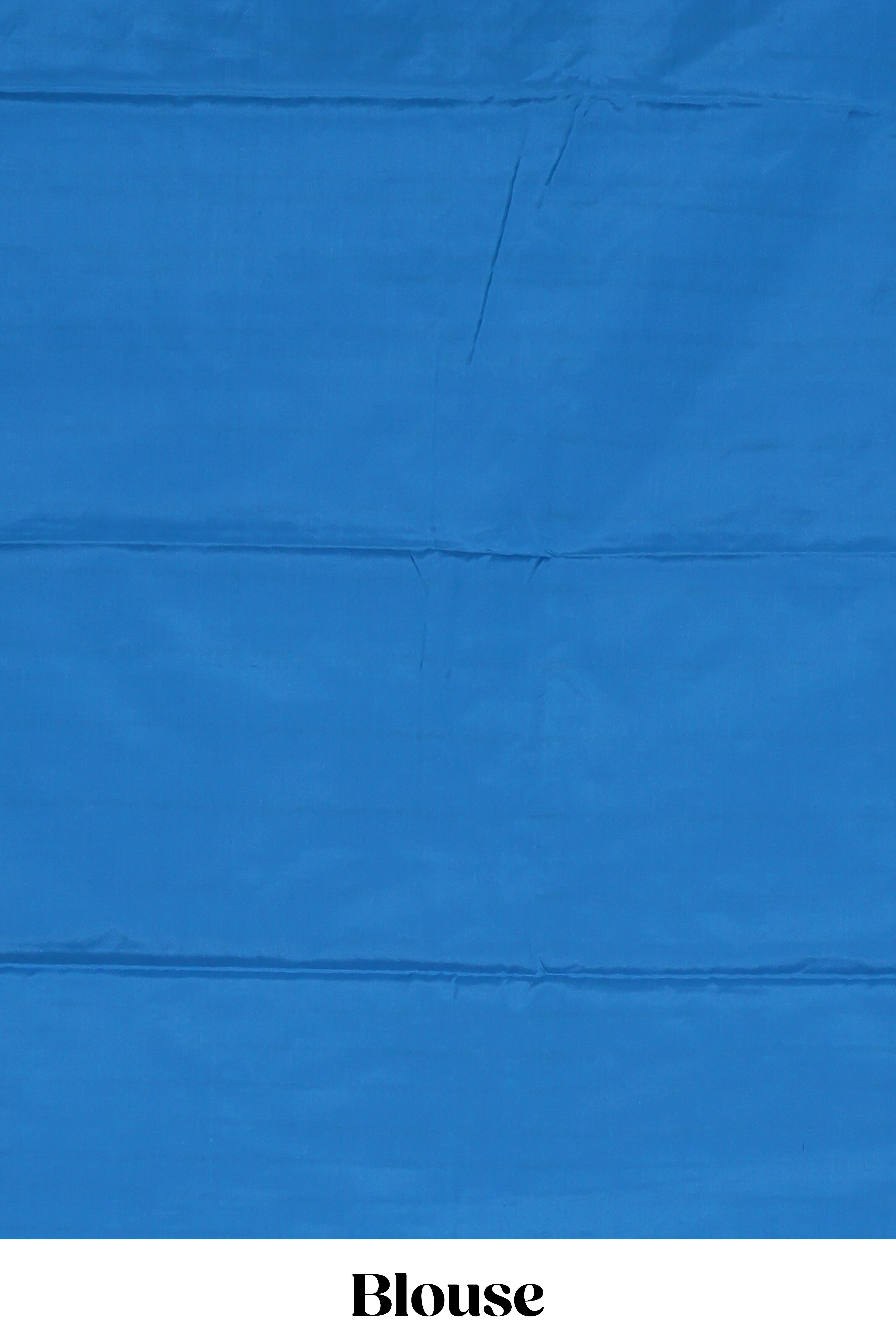 Borderless blue striped design arani gift saree with contrast pallu and plain blouse