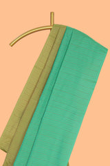 Borderless green dual tone striped design arani gift saree with self pallu and matching blouse