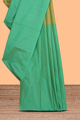 Borderless green dual tone striped design arani gift saree with self pallu and matching blouse