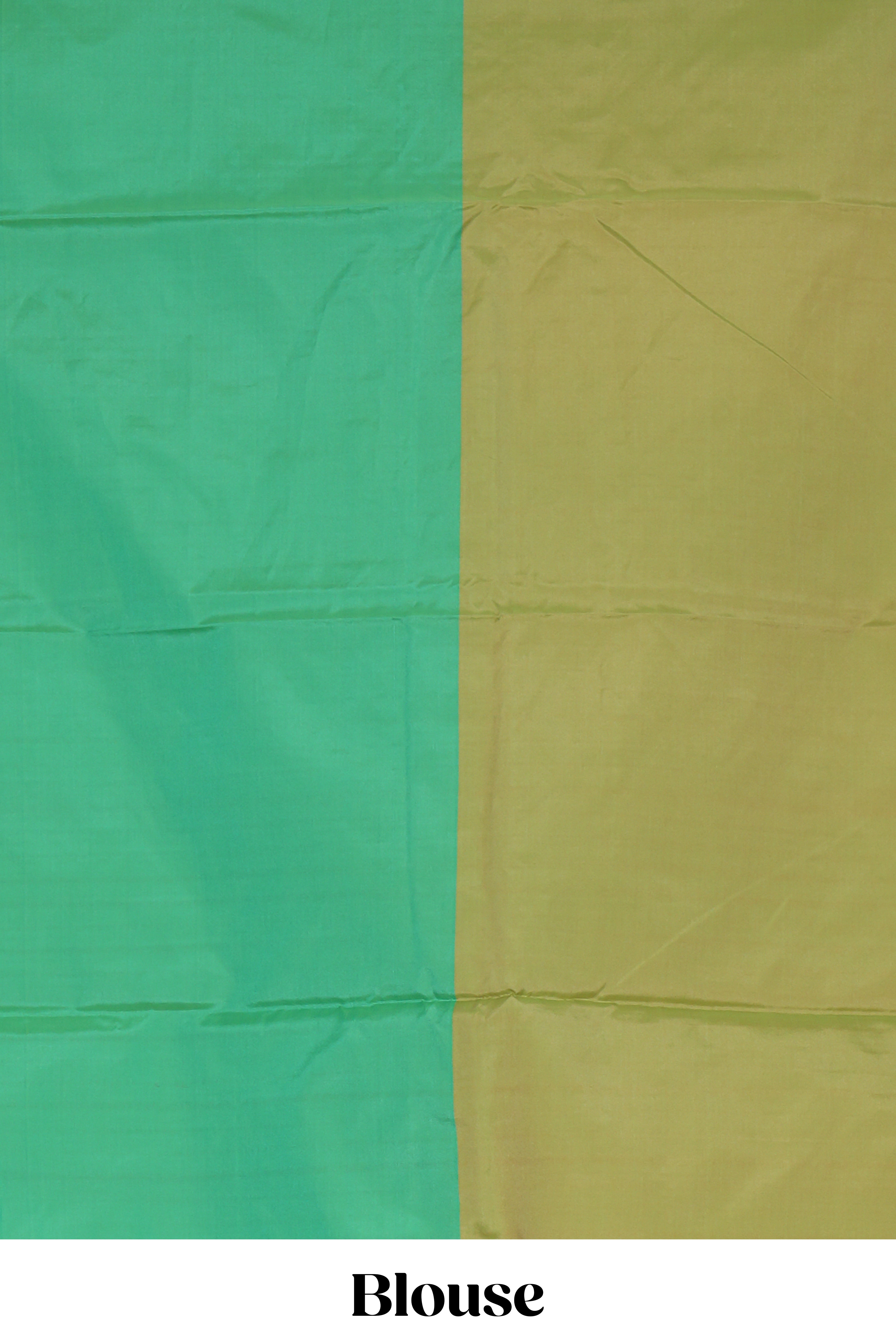 Borderless green dual tone striped design arani gift saree with self pallu and matching blouse