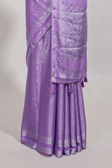 Lavender art mysore silk saree with retta petta contrast border and rich pallu with plain blouse