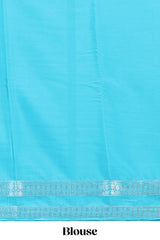 Blue art mysore silk saree with retta petta contrast border and rich pallu with plain blouse