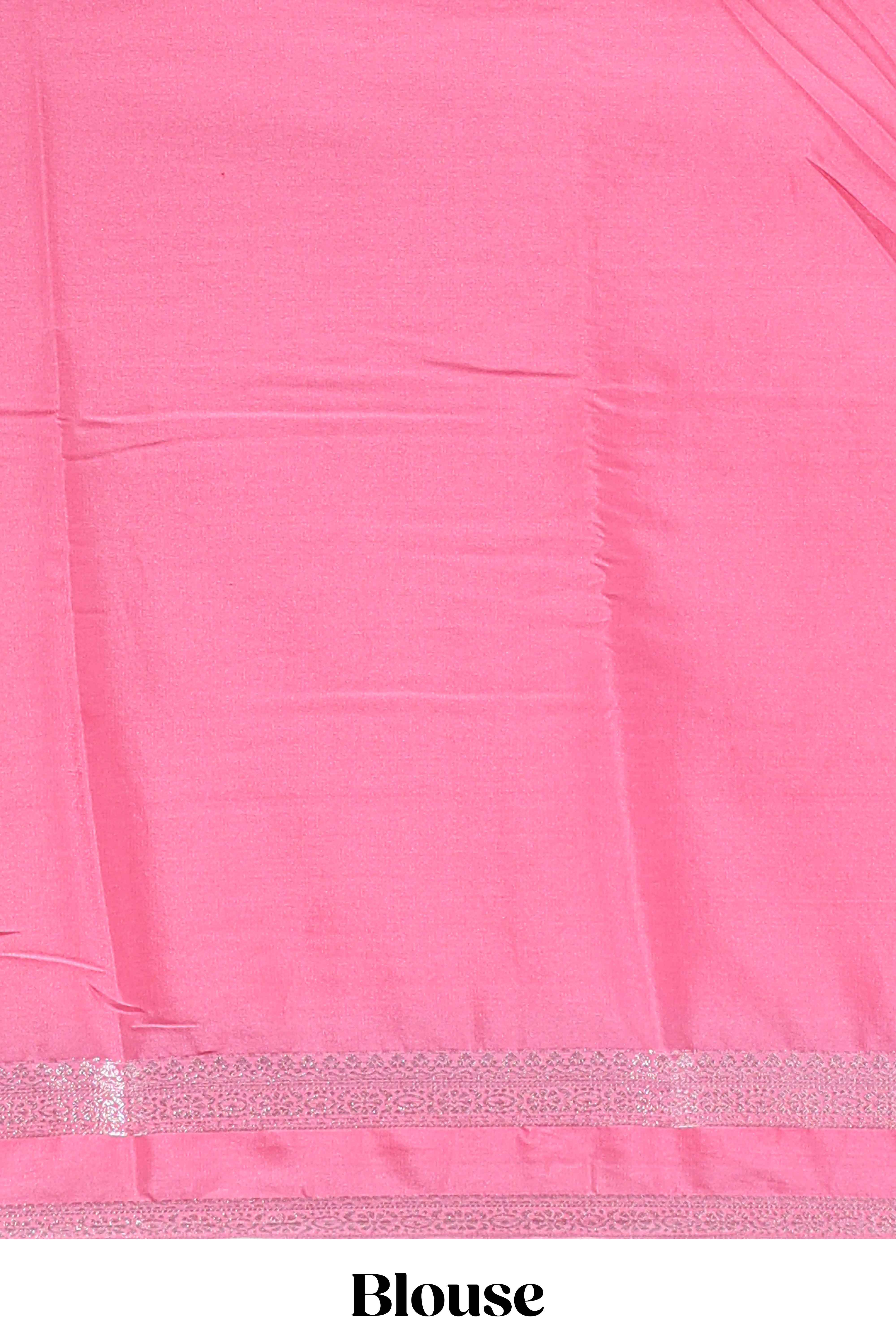 pink art mysore silk saree with retta petta contrast border and rich pallu with plain blouse